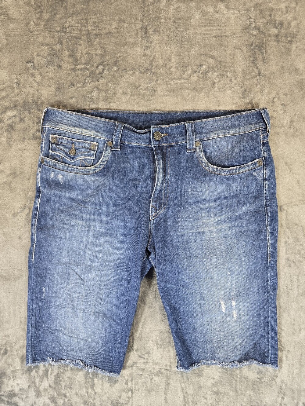 True Religiom Ricky Relaxed Straight Denim Shorts Cut Off Size 40